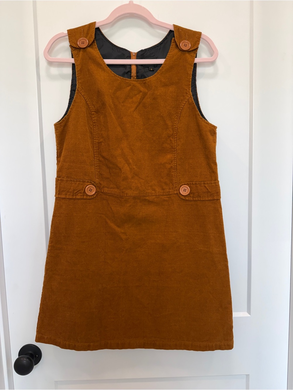 VGUC pop Rust/Brown Corduroy Button-Accent Pinafore Dress